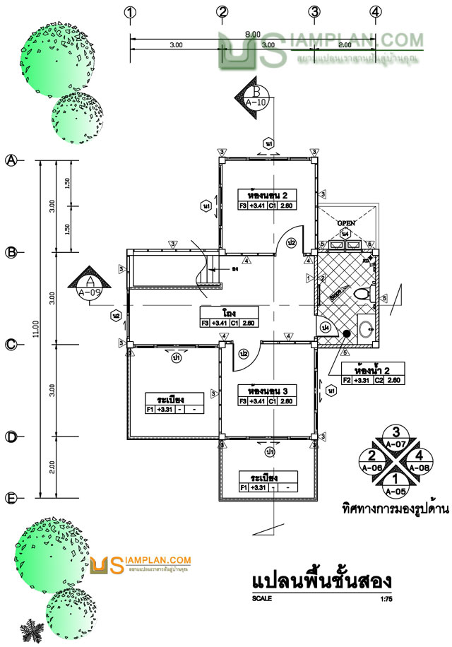 © siamplan.com แบบบ้านวาสนาเด่น (รหัส DP025) บ้านสองชั้น 3 ห้องนอน, 2 ห้องน้ำ พื้นที่ใช้ซอย 136 ตารางเมตร 